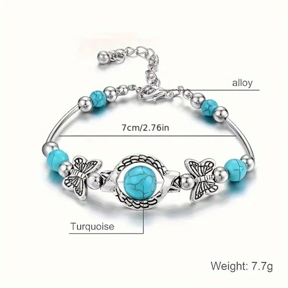 Silver Butterfly Turquoise Bracelet - Picture 5 of 5
